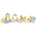 50-delige houten bouwblokken met jungle-thema van Ulysse Couleurs d'Enfance. Deze duurzame blokken zijn gemaakt van 100% FSC® gecertificeerd hout en zijn veilig en geschikt voor baby's en peuters. De blokken hebben verschillende vormen en illustraties, en worden geleverd in een handig kartonnen opbergvat voor gemakkelijke opslag en draagbaarheid. Hoogwaardig en milieuvriendelijk speelgoed, ideaal voor het stimuleren van fantasie en creatief spel.