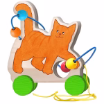Houten Dikkie Dik trekfiguur met kleurrijke kralen, perfect voor baby's en peuters